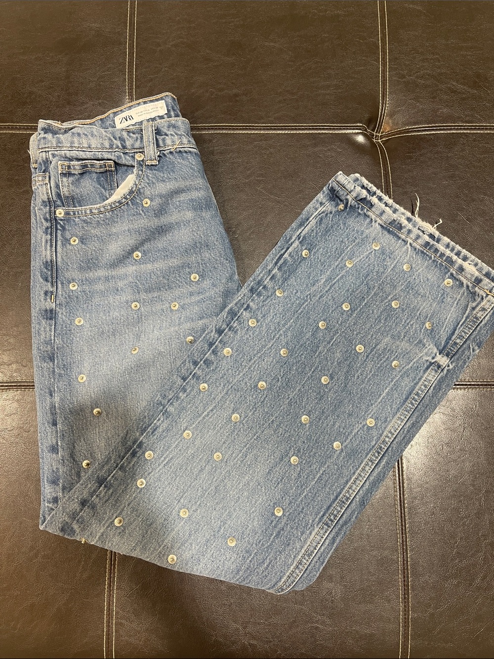 Zara Blue Wide-Leg Jeans with Silver Studs 🇨🇦 - Picture 7 of 11